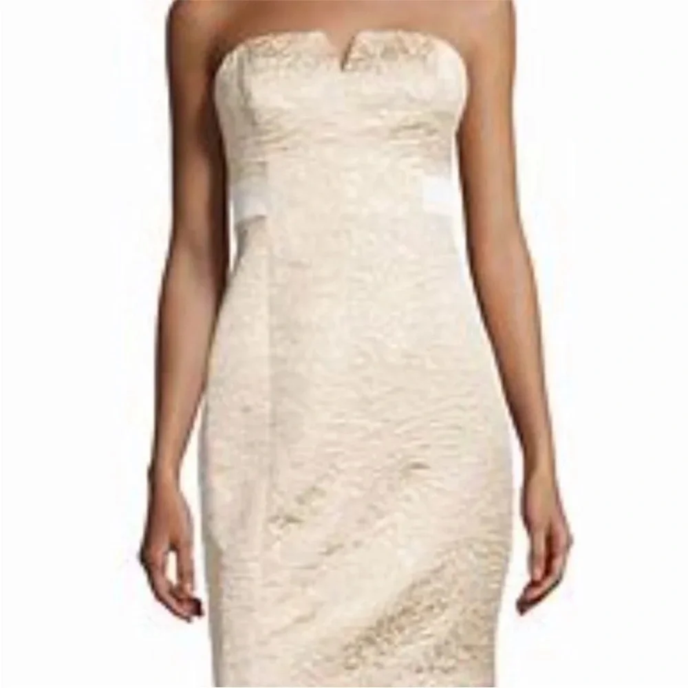 NWT Halston Heritage Gold Jacquard Strapless Dress Formal Evening Cocktail